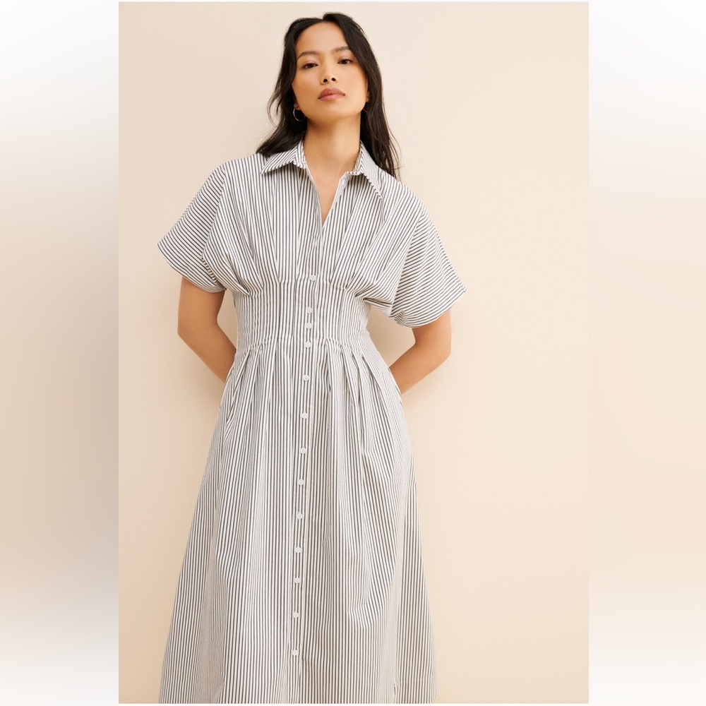 Tobie Button-Front Pleated Midi Shirt Dress by Anthropologie - Picture 2 of 7
